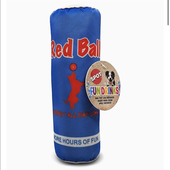 🆕 Spot Fun Drinks Red ( Bull ) Ball Plush Dog Toy - Picture 1 of 3